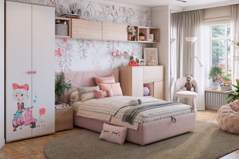 Комплект детской мебели Алина К2 Дуб мария/белый/нежно-розовый велюр в Верх-Ирмени - verh-irmen.mebel54.com | фото