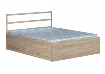 Кровать двойная с ящиками 1600-2 без матраса (прямые спинки) Дуб Сонома в Верх-Ирмени - verh-irmen.mebel54.com | фото