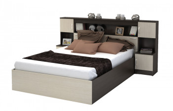 Кровать с прикроватным блоком КР 552 Спальня Basya (венге/белфорт) в Верх-Ирмени - verh-irmen.mebel54.com | фото