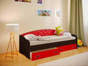 Кровать Софа-7 с мягкой спинкой (800х2000) Венге/Красный в Верх-Ирмени - verh-irmen.mebel54.com | фото