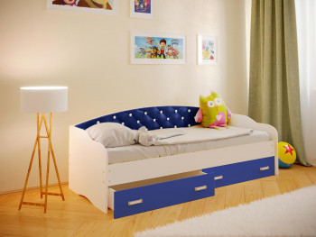 Кровать Софа-7 с мягкой спинкой со стразами (800х1900) Белый/Синий в Верх-Ирмени - verh-irmen.mebel54.com | фото