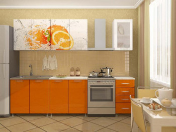 Кухонный гарнитур 1,8м Апельсин (Белый/Оранжевый металлик/Фотопечать апельсин) в Верх-Ирмени - verh-irmen.mebel54.com | фото