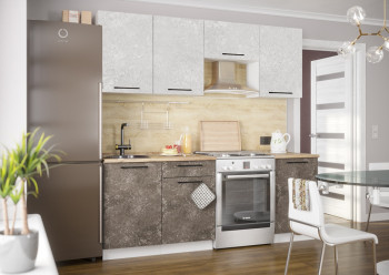 Кухонный гарнитур Нувель 2100мм белый/бетон коричневый в Верх-Ирмени - verh-irmen.mebel54.com | фото