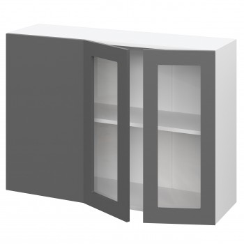 Норд ШВУПС 1000 Шкаф верхний угловой со стеклом (Софт черный/корпус Белый) в Верх-Ирмени - verh-irmen.mebel54.com | фото