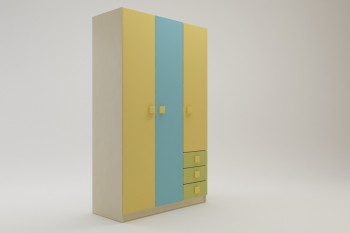 Шкаф 3-х створчатый с ящиками Смайли (Желтый/Голубой/Зеленый/корпус Клен) в Верх-Ирмени - verh-irmen.mebel54.com | фото