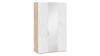 Шкаф комбинированный с 2 глухими и 1 зеркальной дверями правый «Эмбер» Яблоня Беллуно/Белый глянец в Верх-Ирмени - verh-irmen.mebel54.com | фото