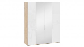 Шкаф комбинированный с 2 глухими и 2 зеркальными дверями «Эмбер» Яблоня Беллуно/Белый глянец в Верх-Ирмени - verh-irmen.mebel54.com | фото