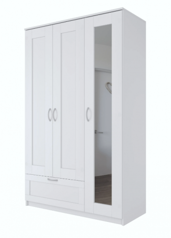 Шкаф трехдверный Сириус с зеркалом и 1 ящиком белый в Верх-Ирмени - verh-irmen.mebel54.com | фото